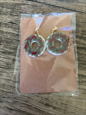 Handmade Green and Red Wreath Hoop Earrings - Women Jewelry